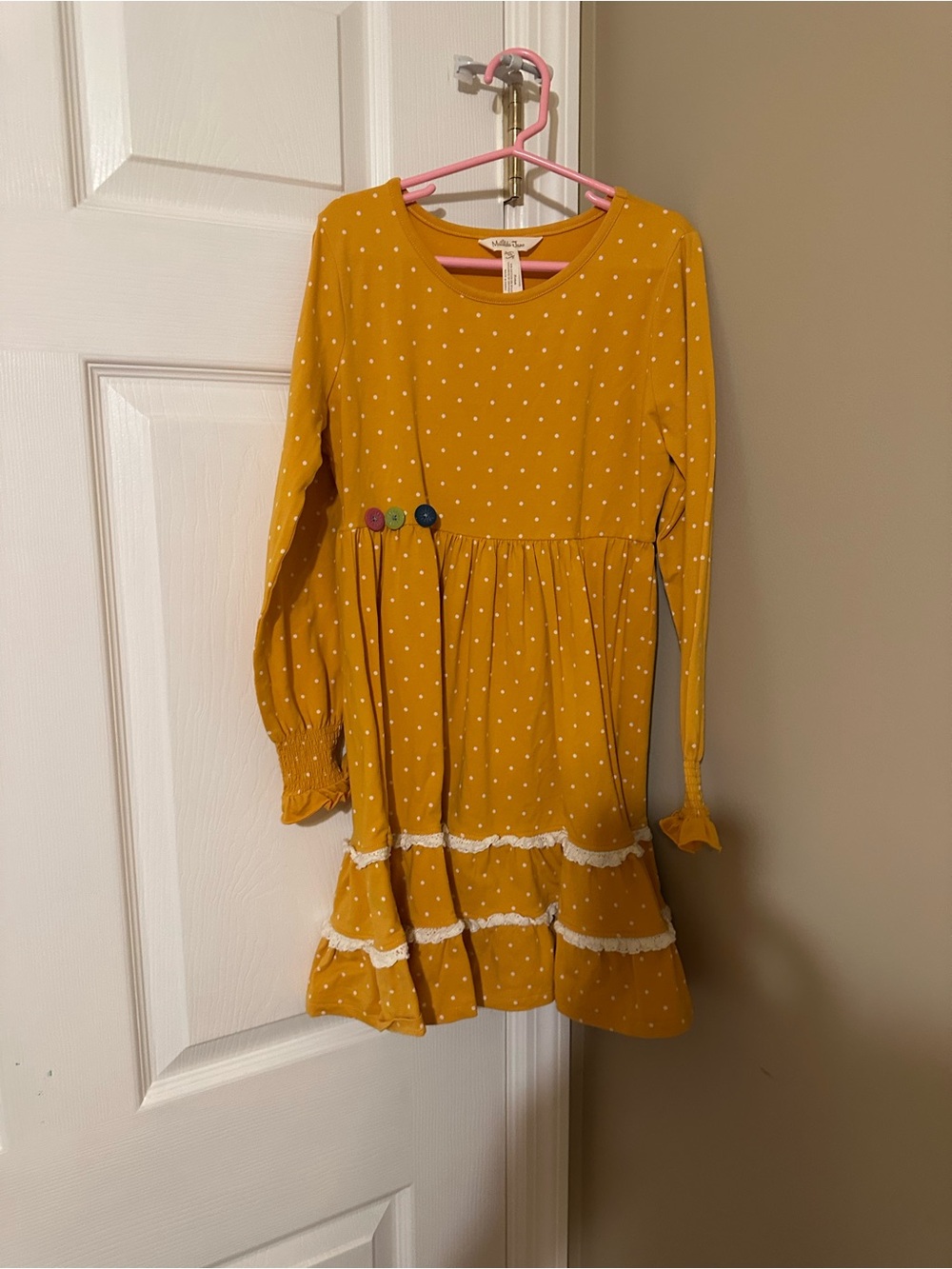 Matilda Jane Mustard Polka Dot Long Sleeve Ruffle Dress